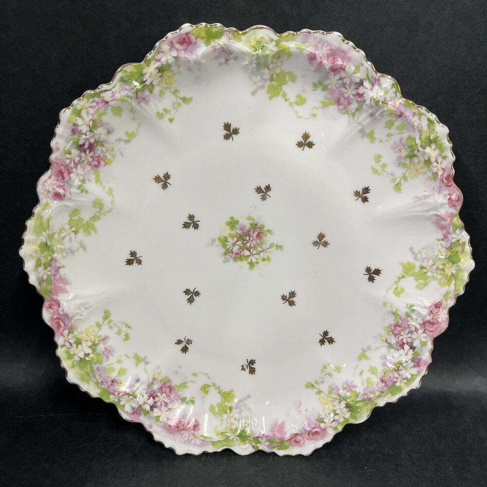 ATQ Wheelock Vienna M.Z Australia Scalloped Gold Rim Roses Floral Plate 8.75”HTF